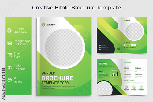 Creative business bifold brochure layout template design or magazine cover page design vector template