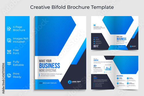 Creative business bifold brochure layout template design or magazine cover page design vector template