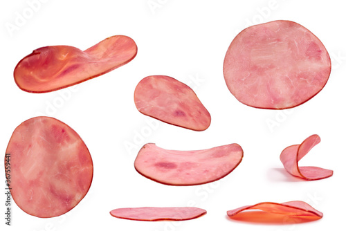 Sliced tasty ham background.