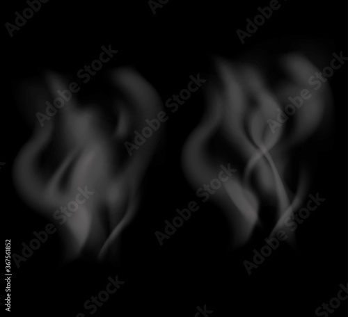 Set of isolated smoke on a transparent background. Isolated white steam from coffee, tea and hot food.