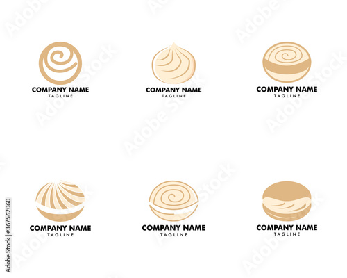 Set of Vector illustration logo for homemade dessert puff cake profiterole, choux pastry with soft custard