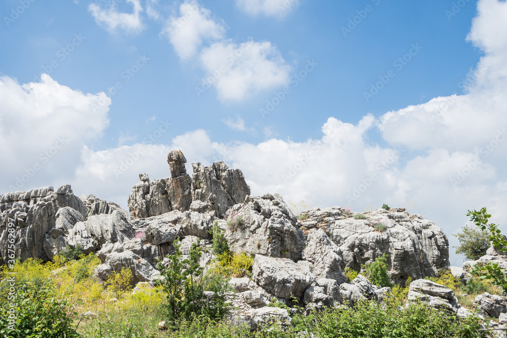Rock formations with cloudy sky in Faqra, Lebanon