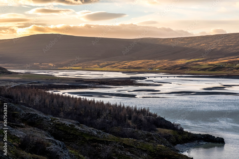 Fototapeta premium Lagarfljot, a river that widens into a lake in eastern Iceland