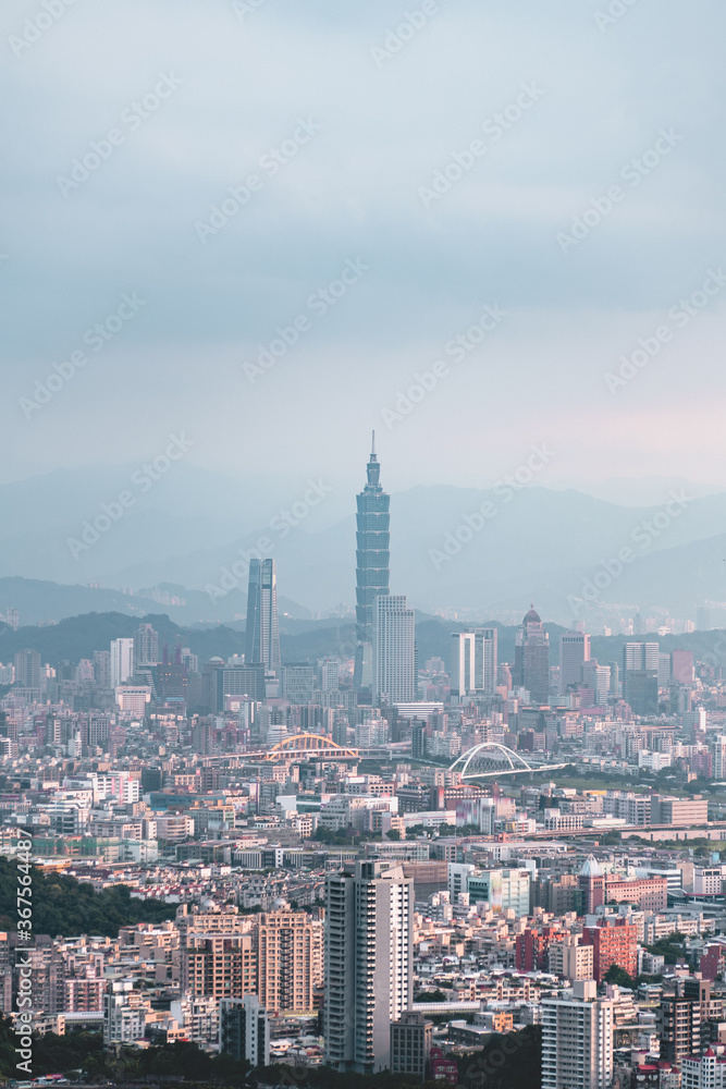 Skyline of taipei city in downtown Taipei, Taiwan.