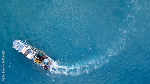 aerial view of the fishing boat at the sea © abu