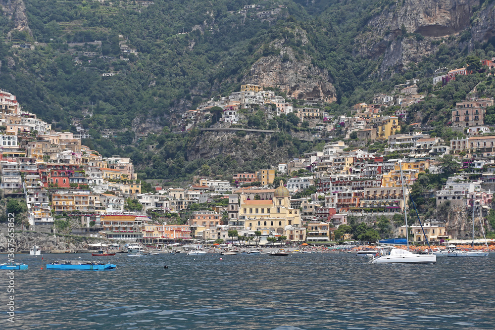 Positano From Sea Amalfi Coast Italy