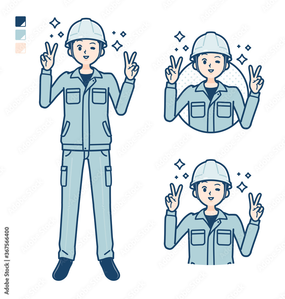simple work wear Construction site man_Peace-sign simple work wear Construction site man_Peace-sign