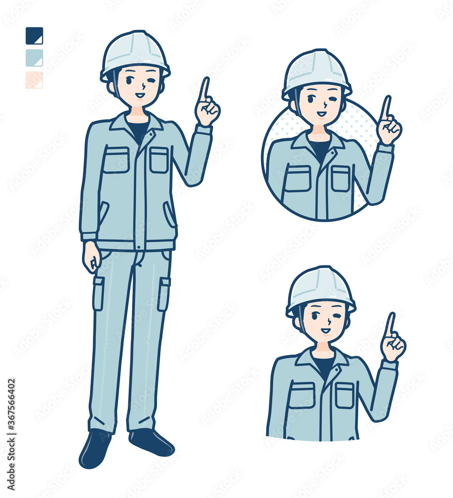 simple work wear Construction site man_pointing-hand-sign
