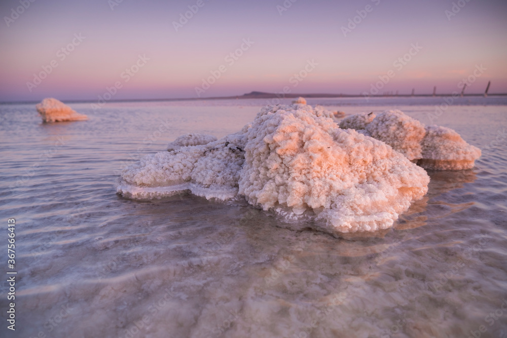 Salt lake Baskunchak. Travel across Russia. Salt. Photo of rock salt in
