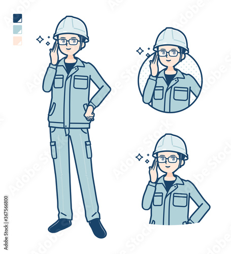 simple work wear Construction site man_Wearing-glasses