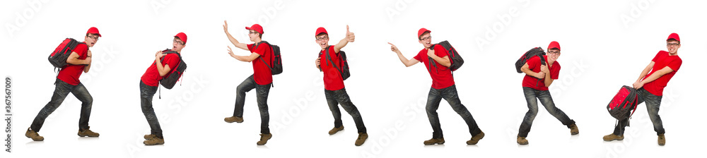 Young traveller with backpack isolated on white Young traveller with backpack isolated on white