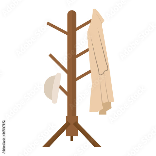 Clothes rack icon with coat and hat - Vector