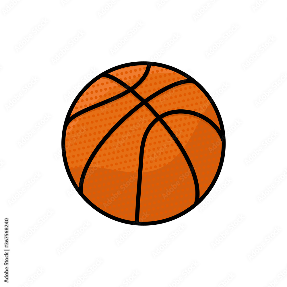 Basketball ball on an isolated white background. Vector graphics for application and website design, icon, logo, sport symbol. Flat style, outline. Textured orange ball.