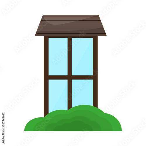 Window icon with shrubbery icon. House icon - Vector