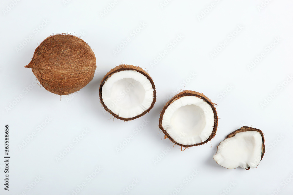 broken coconut on a white background.

