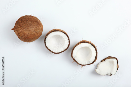 broken coconut on a white background. 