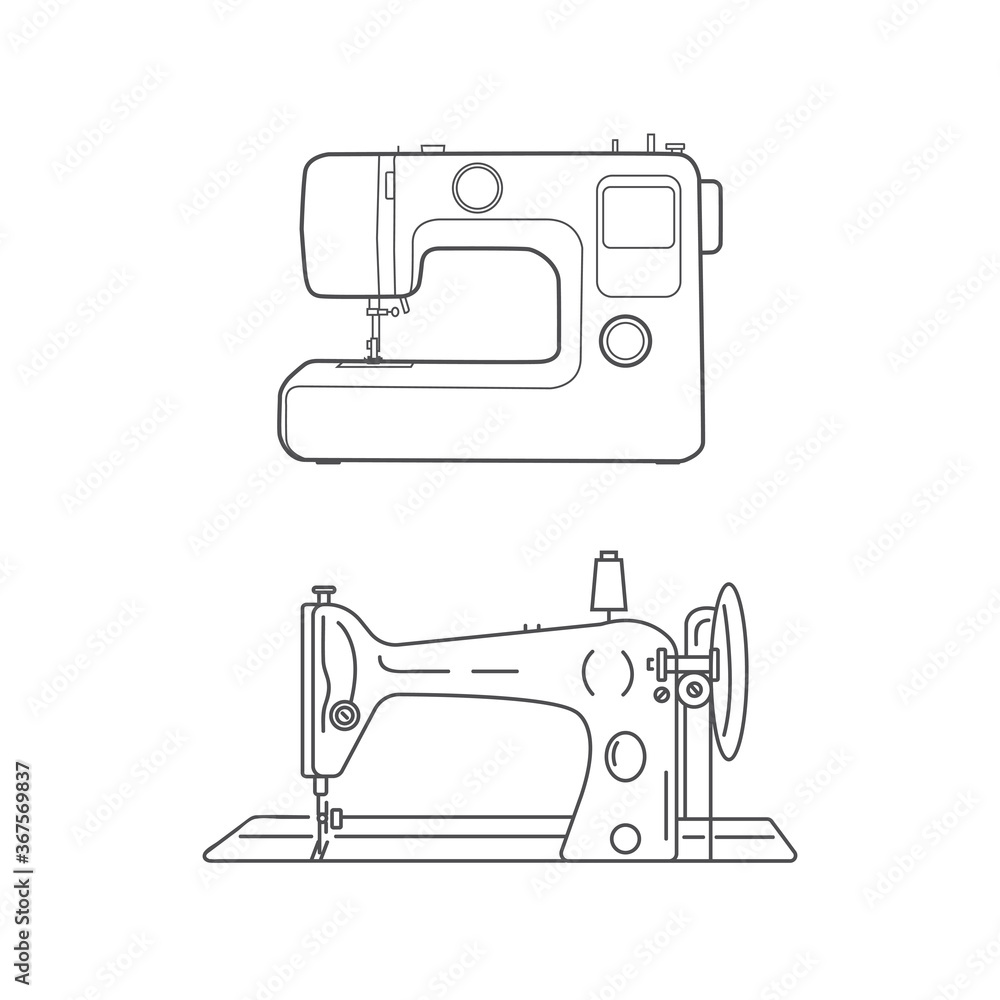 Modern and retro sewing machine. Sewing machines on a white background. Sewing icons
