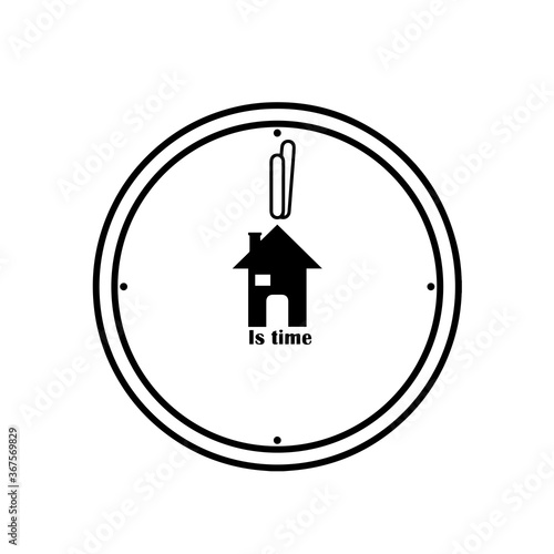 Clock icon with a house. Home decoration - Vector