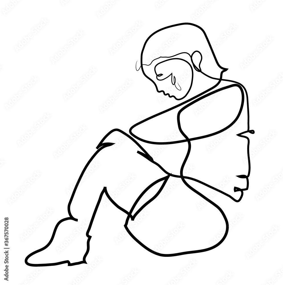 One continuous line drawing of abandoned child. Simple one line drawing ...