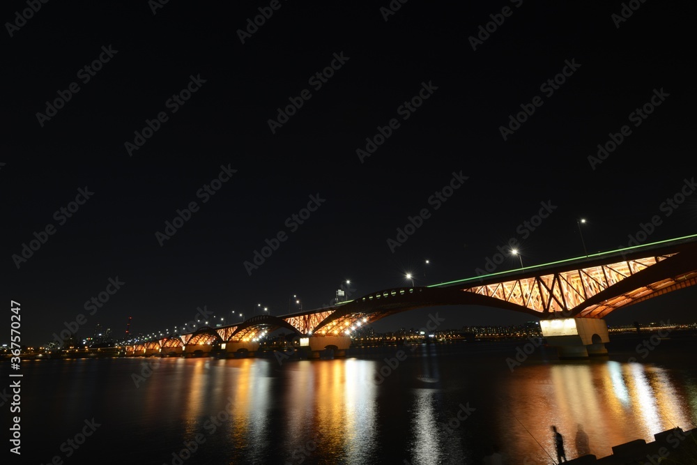 Illuminated bridge in Han-River In Seoul