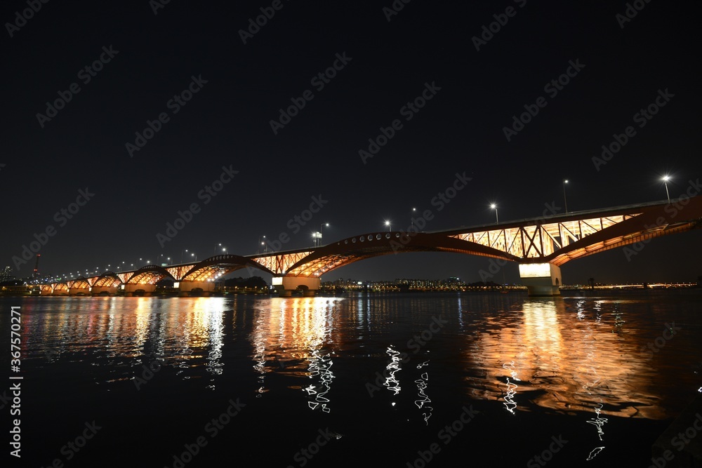 Illuminated bridge in Han-River In Seoul, South Korea