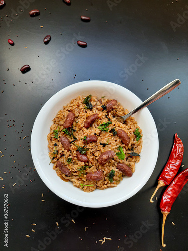 Rajma (Red Kidney Beans) Chawal served hot in a bowl.
