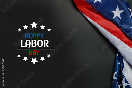Happy Labor day banner. USA flag on dark background.