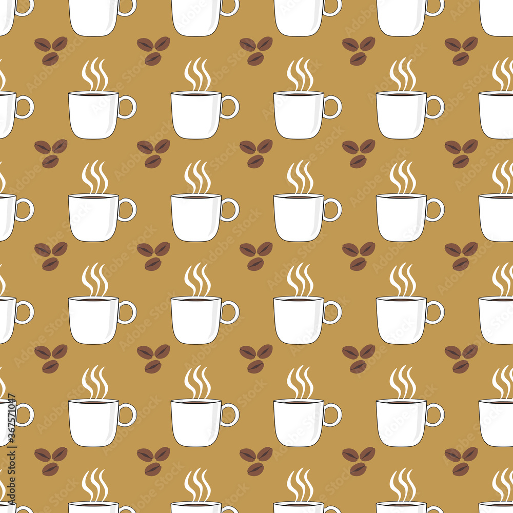 seamless pattern with a cup of coffee and coffee grains seamless pattern with a cup of coffee and coffee grains