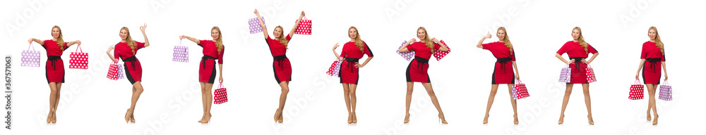 Beautiful lady in red black dress isolated on white Beautiful lady in red black dress isolated on white