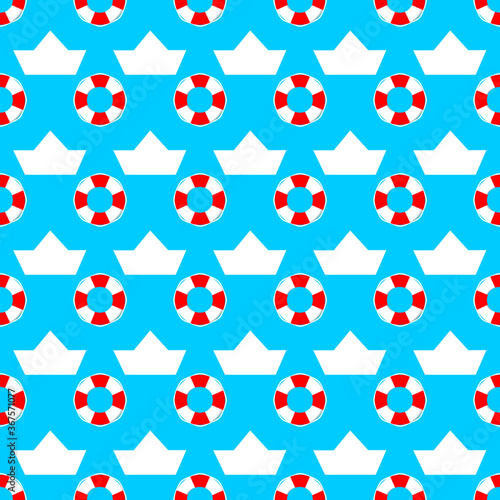 seamless pattern with life preserver and a paper boat