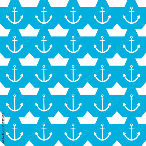 seamless pattern with paper boat and anchor