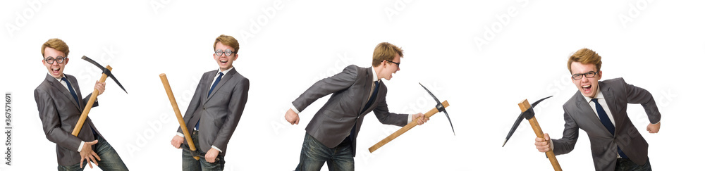 Young businessman with weapon isolated on white Young businessman with weapon isolated on white