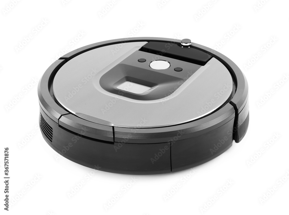 Modern robotic vacuum cleaner isolated on white Modern robotic vacuum cleaner isolated on white