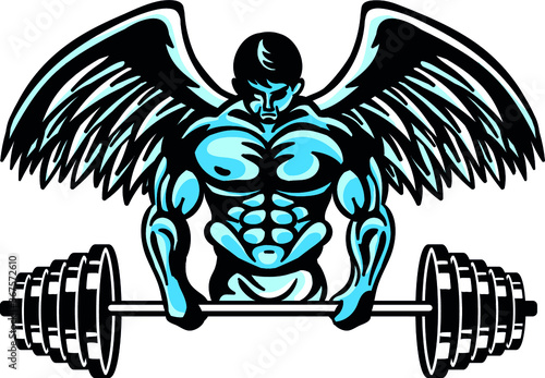 Strong man bodybuilder fitness with angel wings