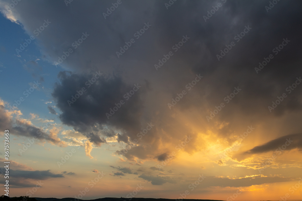 Nice sunset dramatic sky with land silhouette, Palava Czech republic