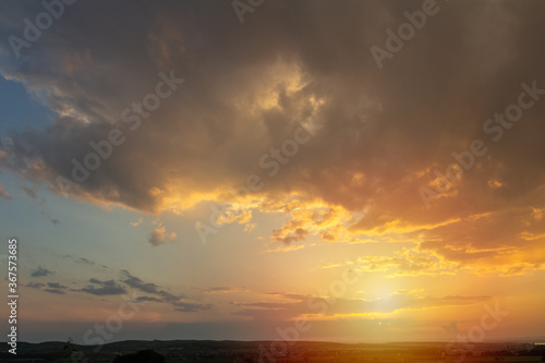 Nice sunset dramatic sky with vineyard land silhouette, Palava Czech republic © Space Creator