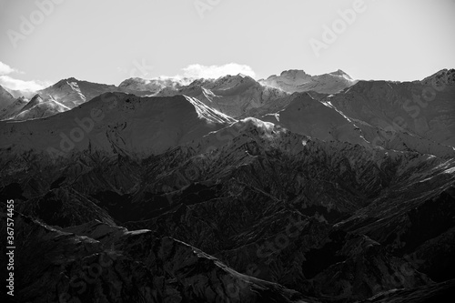 Winter landscape of snow mountain against blue sky in South island, New Zealand. photo