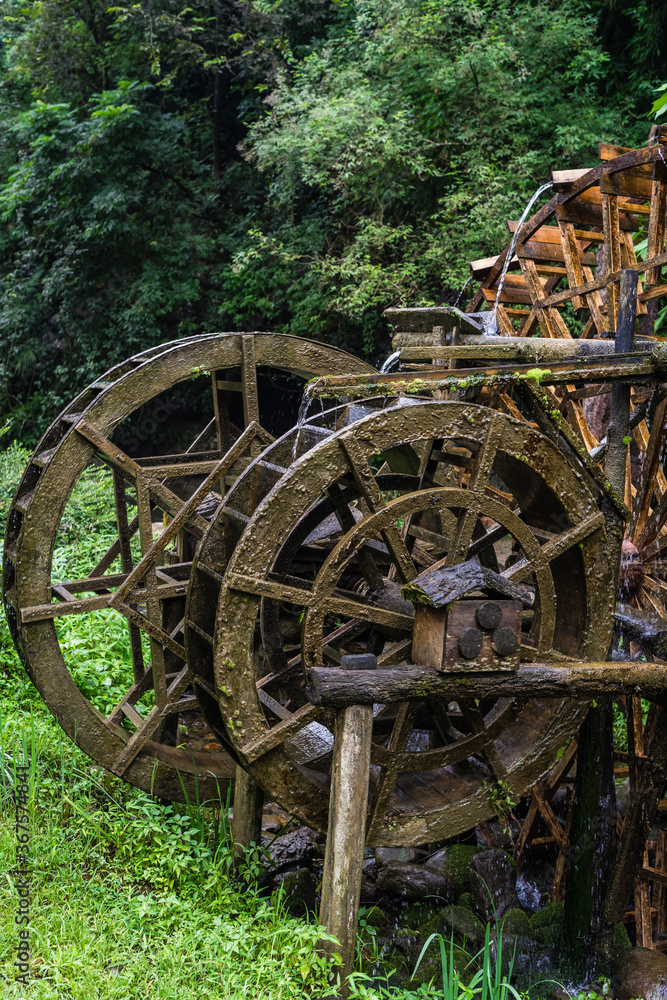 Old mill wooden water wheels in China