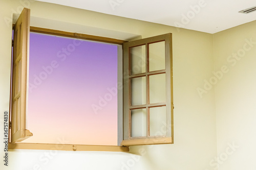 open window with sunset 
