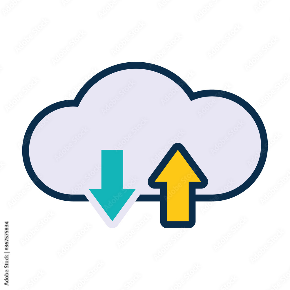 cloud storage with upload and dowload arrows icon, line and fill style cloud storage with upload and dowload arrows icon, line and fill style