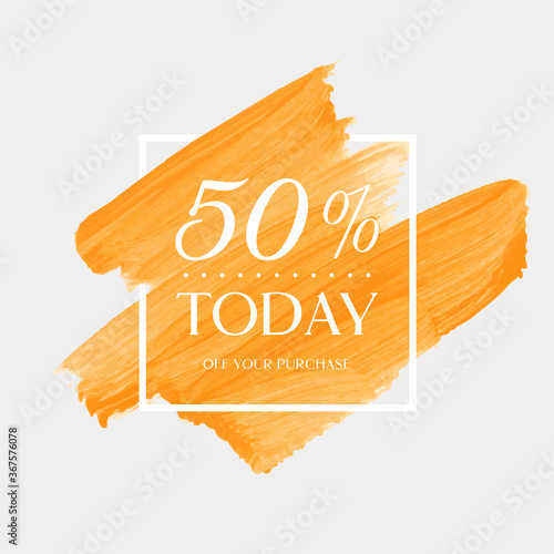 Today Sale 50% off sign over watercolor art brush stroke paint abstract background vector illustration. Perfect acrylic design for a shop and sale banners.