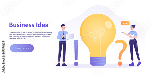 Business idea concept. Concept of generation of innovative ideas, creative thought, creativity and imagination. Landing page template. Isolated modern vector illustration for web banner