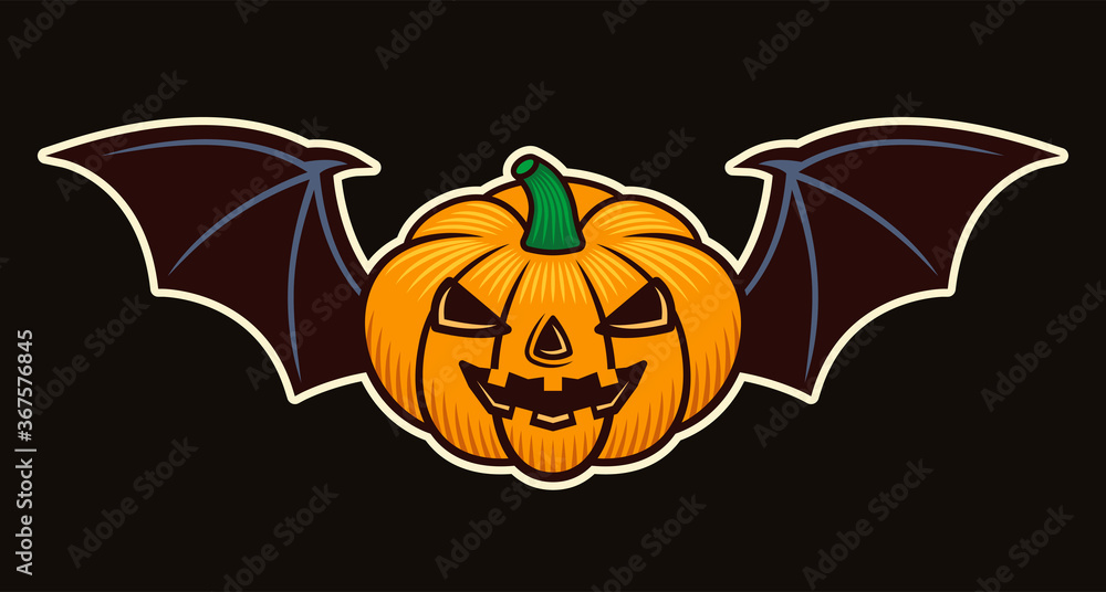 Naklejka premium Halloween pumpkin with bat wings vector object