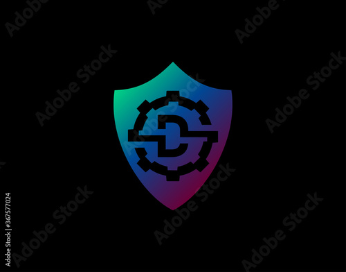 Abstract D Letter Logo With Gear Shape and Modern Shield Design. Security D Icon Design Template.