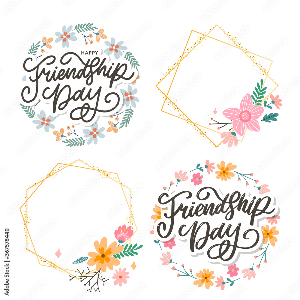 Friendship day vector illustration with text and elements for celebrating friendship day flowers Friendship day vector illustration with text and elements for celebrating friendship day flowers