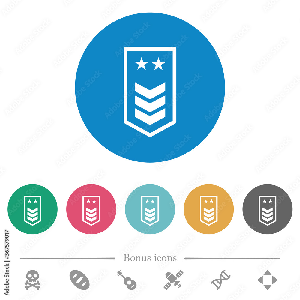 Military insignia with three chevrons and two stars flat round icons Military insignia with three chevrons and two stars flat round icons