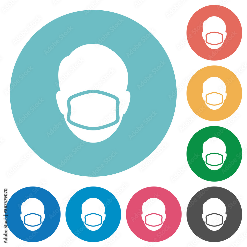 Face with medical mask flat round icons Face with medical mask flat round icons