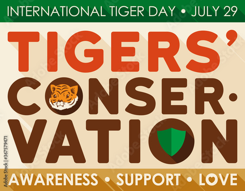 Flat Design Promoting Tiger Conservation during its Commemorative Day, Vector Illustration