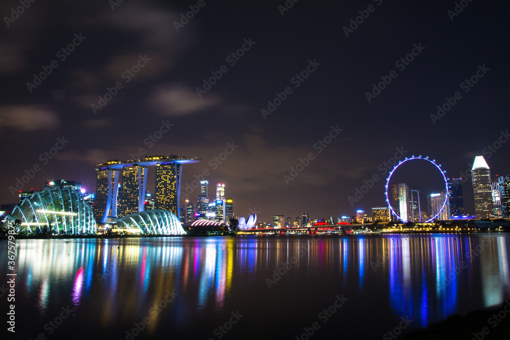 Landscape of Singapore night Skyline on Marina Bay