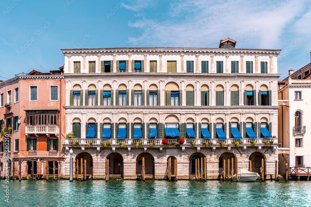 The beautiful city of Venice in Italy seen from the boat.